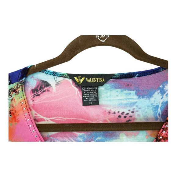 Valentina Artsy Multicolor Knit Top Shirt Blouse Rhinestones Size M Floral Print - Picture 7 of 8